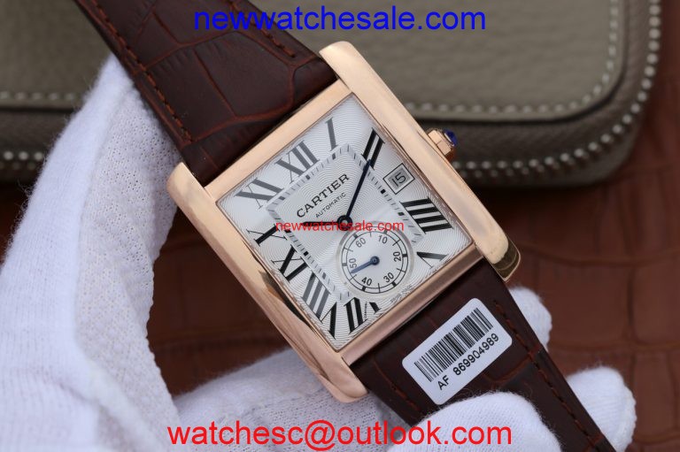 Replica Cartier Tank MC White Textured Dial Brown Leather Strap Watch01262