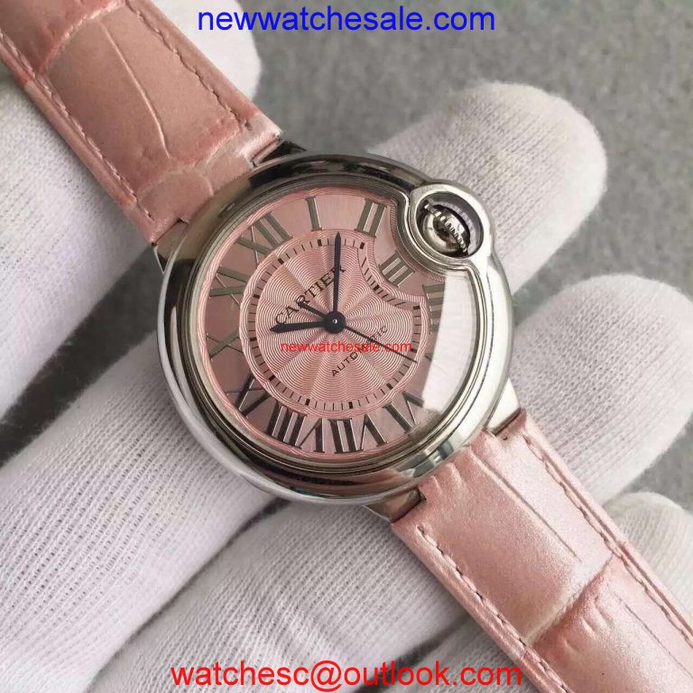 Replica Cartier V6F Ballon Bleu 33mm Pink Dial Pink Leather Strap Watch00012