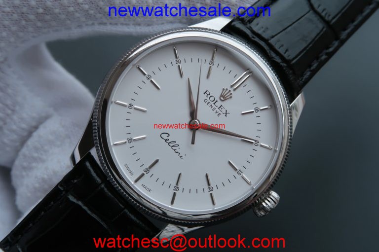 Replica Fashion Rolex MK Cellini Time 50509 White Dial Leather Strap Watch00385