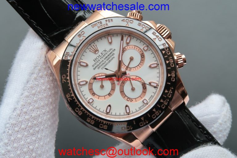 Replica High Quality Rolex Daytona 116515 White Dial Black Leather Strap Watch00607