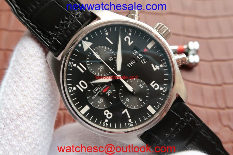 Replica IWC Pilot Chrono IW377701 Black Dial Leather Strap Watch00986