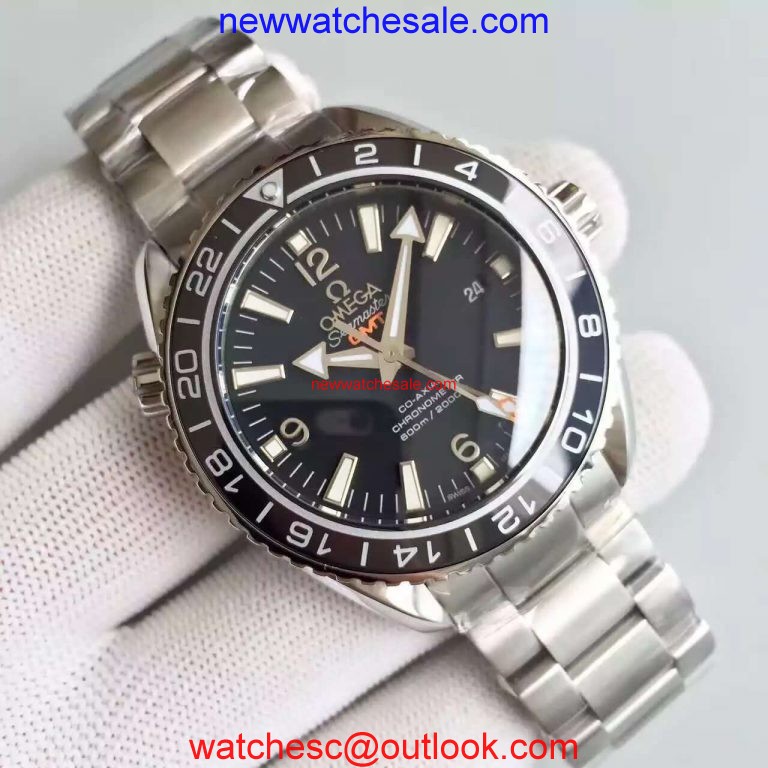 Replica Omega Planet Ocean GMT Black Dial Silver Markers Bracelet Omega Watch00860