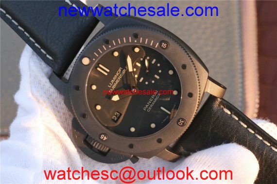 Replica Panerai PAM607 Left Handed Real Ceramic Black Leather Strap Watch00856