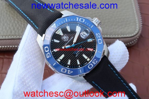 Replica Tag-Heuer AquaRacer Calibre 5 Blue Ceramic Bezel V6 Black Dial Black Nylon Strap Watch01266