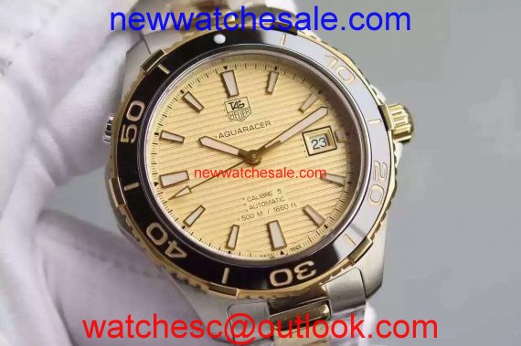 Replica Tag-Heuer Aquaracer Calibre 5 Yellow Gold Dial Bracelet Watch01338