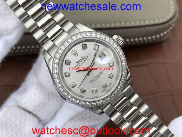 Rolex DateJust 28mm Diamonds Bezel White Dial Diamonds Markers Bracelet Watch00150