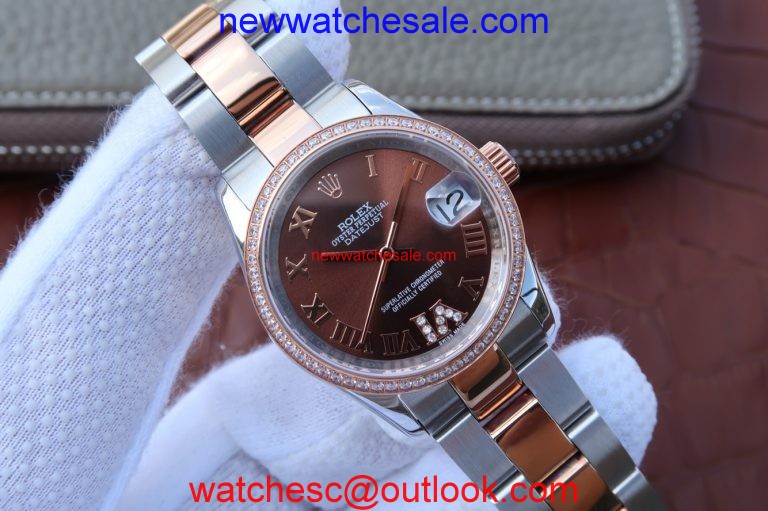 Rolex DateJust 31mm 178383 Diamonds Bezel Roman Markers Brown Dial Watch00604