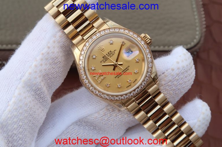 Rolex DateJust 31mm Diamonds Bezel/Markers Gold Dial Bracelet Watch01261