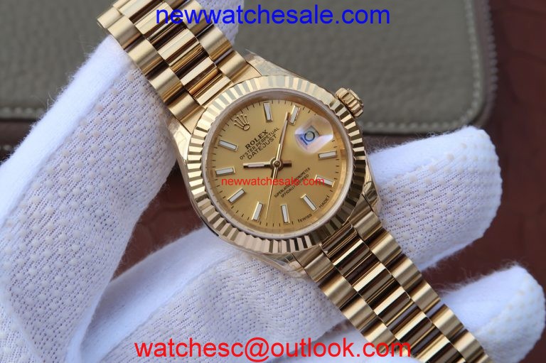 Rolex DateJust 31mm Fluted Bezel Gold Dial Bracelet Rolex Watch00056
