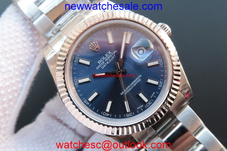 Rolex DateJust II Fluted Bezel Blue Dial Bracelet Rolex Watch00424
