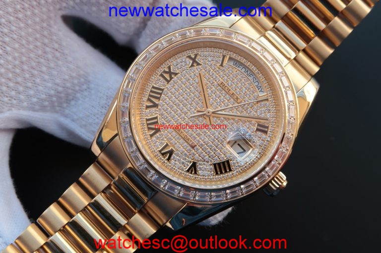 Rolex Day Date II Diamonds Full Bezel/Dial Roman Markers Bracelet Watch01324