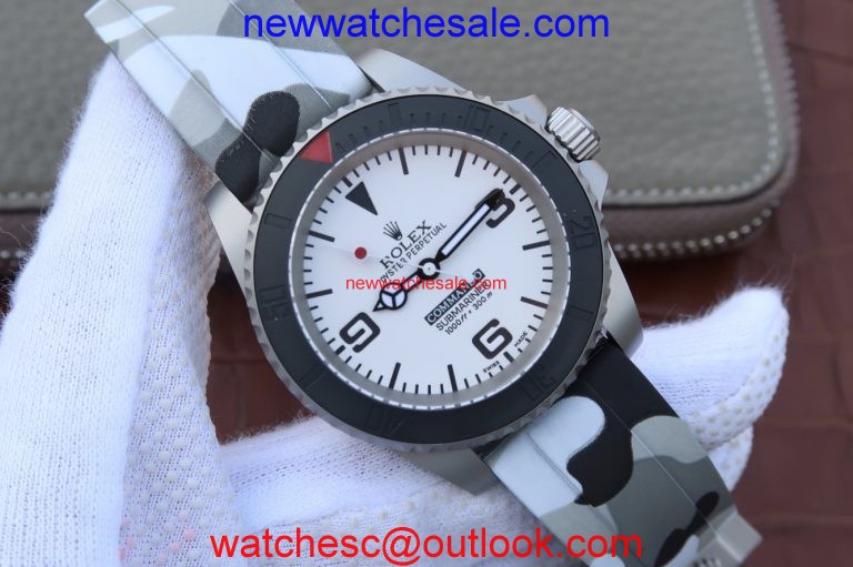 Rolex Submariner Commando White Dial Ceramic Bezel Rubber Strap Watch00463