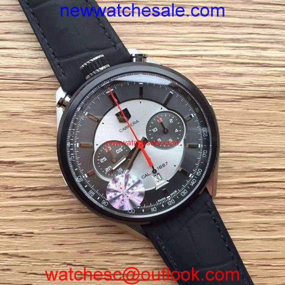 Tag-Heuer Carrera 1887 Chrono V6F Gray/Silver Dial Black Leather Strap Watch00970