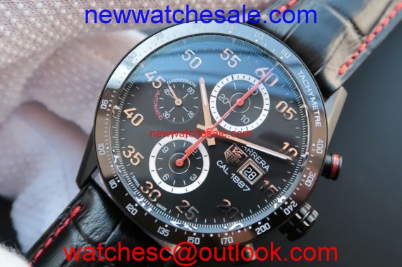 Tag-Heuer Carrera Calibre 1887 V6 Ceramic Bezel Black Dial Black Leather Strap Watch01412