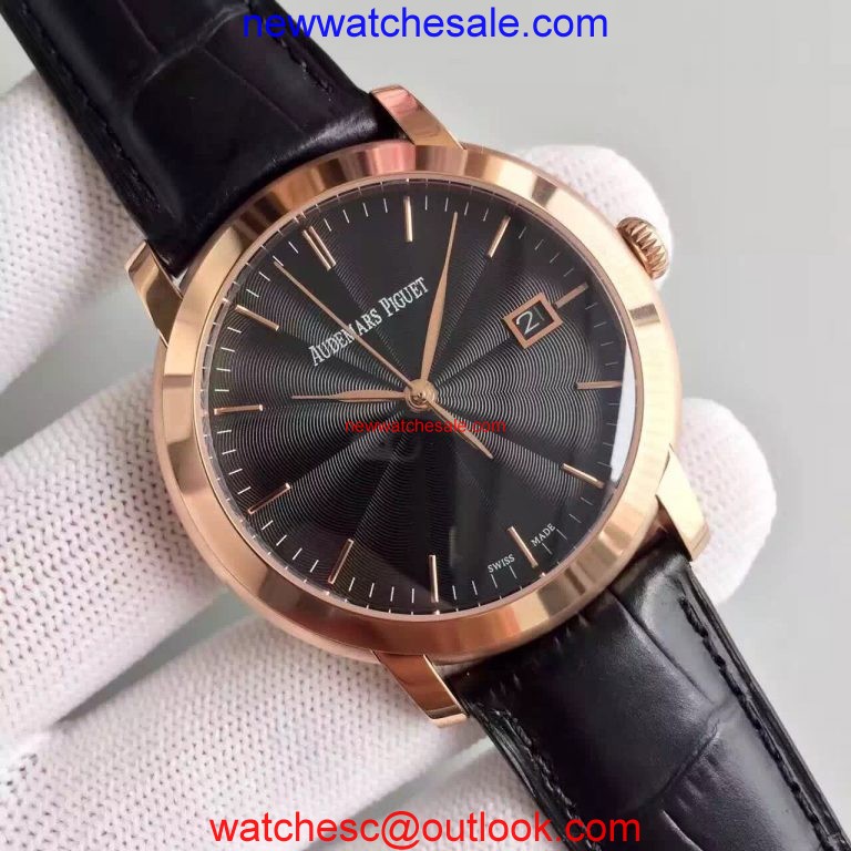 Top Copy Audemars Piguet Jules Audemars 15170 Black Dial Leather Strap Watch00355