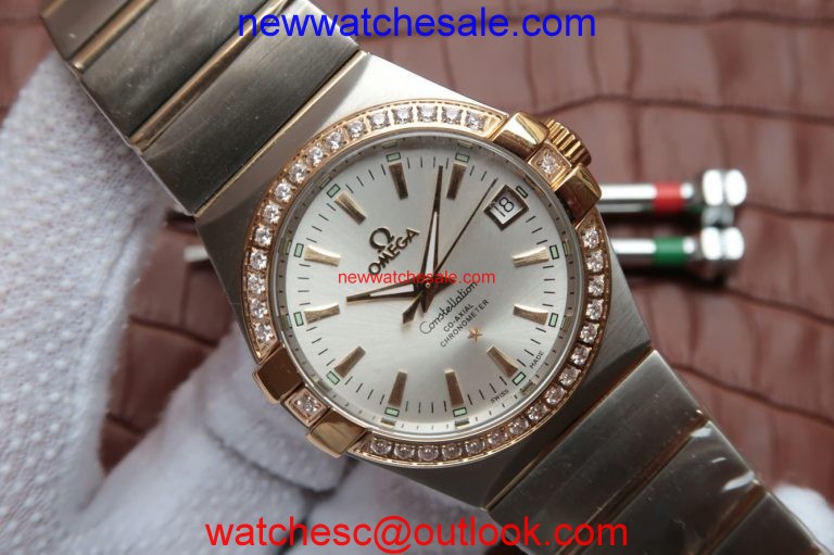 Top Omega V6 Constellation 35mm White Dial Diamonds Bezel Bracelet Omega Watch00321
