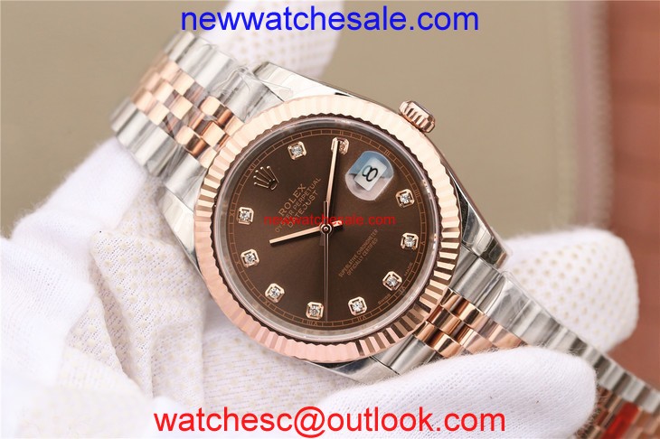 Top Replica Rolex DateJust 41mm 126331 Wrapped Brown Dial Diamonds Markers Bracelet Watch00118